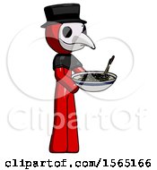 Poster, Art Print Of Red Plague Doctor Man Holding Noodles Offering To Viewer
