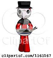 Poster, Art Print Of Red Plague Doctor Man Serving Or Presenting Noodles