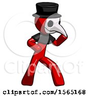 Poster, Art Print Of Red Plague Doctor Man Martial Arts Defense Pose Right