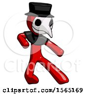 Poster, Art Print Of Red Plague Doctor Man Karate Defense Pose Right