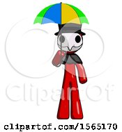 Poster, Art Print Of Red Plague Doctor Man Holding Umbrella Rainbow Colored