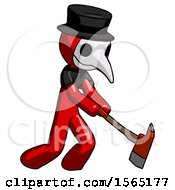 Red Plague Doctor Man Striking With A Red Firefighters Ax