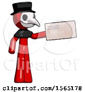 Poster, Art Print Of Red Plague Doctor Man Holding Large Envelope