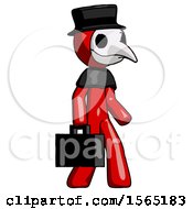 Poster, Art Print Of Red Plague Doctor Man Walking With Briefcase To The Right