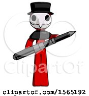 Poster, Art Print Of Red Plague Doctor Man Posing Confidently With Giant Pen