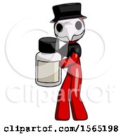 Poster, Art Print Of Red Plague Doctor Man Holding White Medicine Bottle