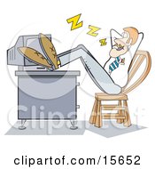 Lazy Businessman With His Feet Up On His Computer Desk And Leaning Back In His Chair While Sleeping At The Office