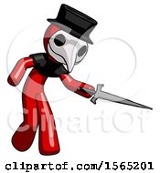 Poster, Art Print Of Red Plague Doctor Man Sword Pose Stabbing Or Jabbing