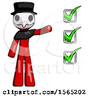 Poster, Art Print Of Red Plague Doctor Man Standing By List Of Checkmarks