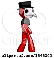 Poster, Art Print Of Red Plague Doctor Man Walking Turned Right Front View