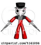 Red Plague Doctor Man Two Sword Defense Pose