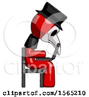 Poster, Art Print Of Red Plague Doctor Man Using Laptop Computer While Sitting In Chair View From Side