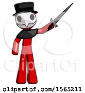 Poster, Art Print Of Red Plague Doctor Man Holding Sword In The Air Victoriously