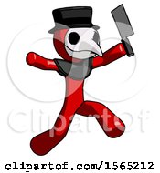Poster, Art Print Of Red Plague Doctor Man Psycho Running With Meat Cleaver