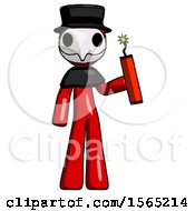 Poster, Art Print Of Red Plague Doctor Man Holding Dynamite With Fuse Lit