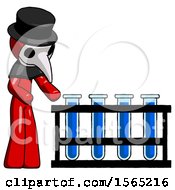 Poster, Art Print Of Red Plague Doctor Man Using Test Tubes Or Vials On Rack