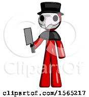 Poster, Art Print Of Red Plague Doctor Man Holding Meat Cleaver
