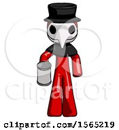 Poster, Art Print Of Red Plague Doctor Man Begger Holding Can Begging Or Asking For Charity