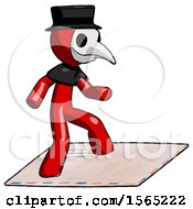 Poster, Art Print Of Red Plague Doctor Man On Postage Envelope Surfing