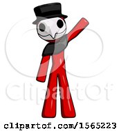 Poster, Art Print Of Red Plague Doctor Man Waving Emphatically With Left Arm