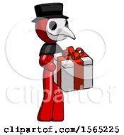 Poster, Art Print Of Red Plague Doctor Man Giving A Present