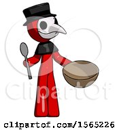 Poster, Art Print Of Red Plague Doctor Man With Empty Bowl And Spoon Ready To Make Something