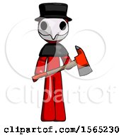 Poster, Art Print Of Red Plague Doctor Man Holding Red Fire Fighters Ax