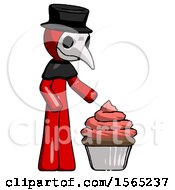Poster, Art Print Of Red Plague Doctor Man With Giant Cupcake Dessert