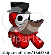 Poster, Art Print Of Red Plague Doctor Man Reading Book While Sitting Down