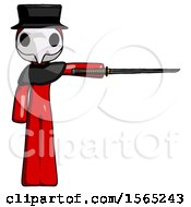 Poster, Art Print Of Red Plague Doctor Man Standing With Ninja Sword Katana Pointing Right
