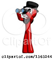 Poster, Art Print Of Red Plague Doctor Man Looking Through Binoculars To The Left