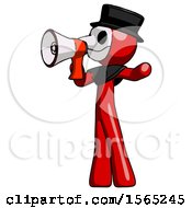Poster, Art Print Of Red Plague Doctor Man Shouting Into Megaphone Bullhorn Facing Left