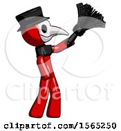 Poster, Art Print Of Red Plague Doctor Man Dusting With Feather Duster Upwards