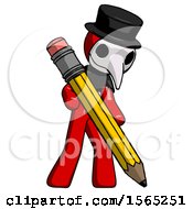 Poster, Art Print Of Red Plague Doctor Man Writing With Large Pencil