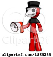 Poster, Art Print Of Red Plague Doctor Man Holding Megaphone Bullhorn Facing Right