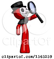 Poster, Art Print Of Red Plague Doctor Man Inspecting With Large Magnifying Glass Facing Up