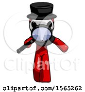 Poster, Art Print Of Red Plague Doctor Man Looking Down Through Magnifying Glass