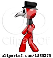 Poster, Art Print Of Red Plague Doctor Man Walking Left Side View