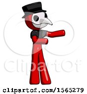 Red Plague Doctor Man Presenting Something To His Left