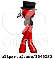 Poster, Art Print Of Red Plague Doctor Man Walking Away Direction Left View