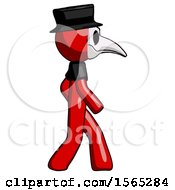 Poster, Art Print Of Red Plague Doctor Man Walking Right Side View