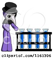 Poster, Art Print Of Purple Plague Doctor Man Using Test Tubes Or Vials On Rack