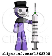 Poster, Art Print Of Purple Plague Doctor Man Holding Large Syringe