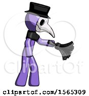 Poster, Art Print Of Purple Plague Doctor Man Dusting With Feather Duster Downwards