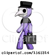 Poster, Art Print Of Purple Plague Doctor Man Walking With Briefcase To The Left