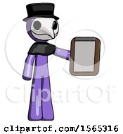 Poster, Art Print Of Purple Plague Doctor Man Showing Clipboard To Viewer