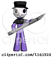 Poster, Art Print Of Purple Plague Doctor Man Holding Large Scalpel