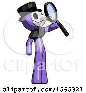 Poster, Art Print Of Purple Plague Doctor Man Inspecting With Large Magnifying Glass Facing Up