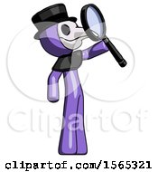 Purple Plague Doctor Man Inspecting With Large Magnifying Glass Facing Up