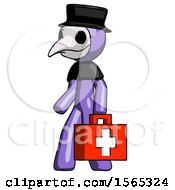Purple Plague Doctor Man Walking With Medical Aid Briefcase To Left